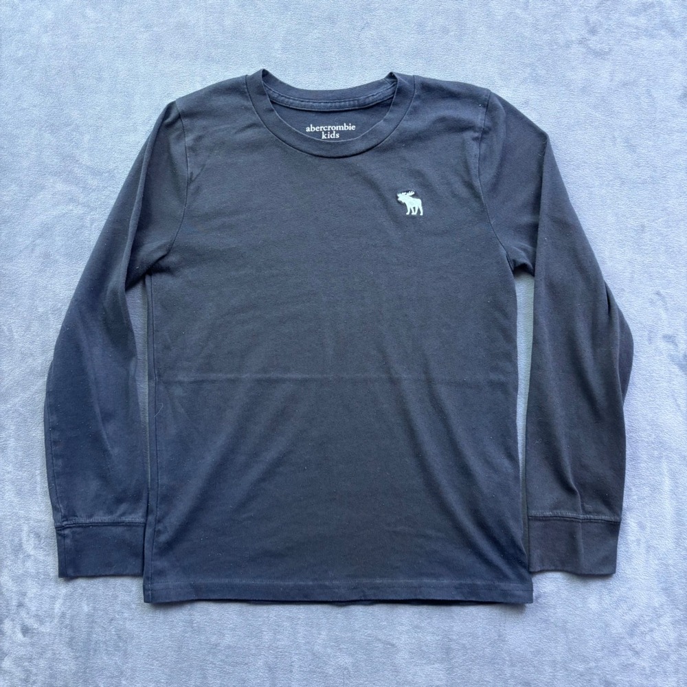 Abercrombie Kids Boys Black Long Sleeve Moose Logo Crewneck Tee Shirt Size 9/10